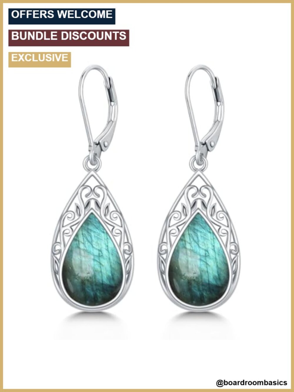 925 Sterling Silver Teardrop Labradorite Dangle Earrings Filigree
